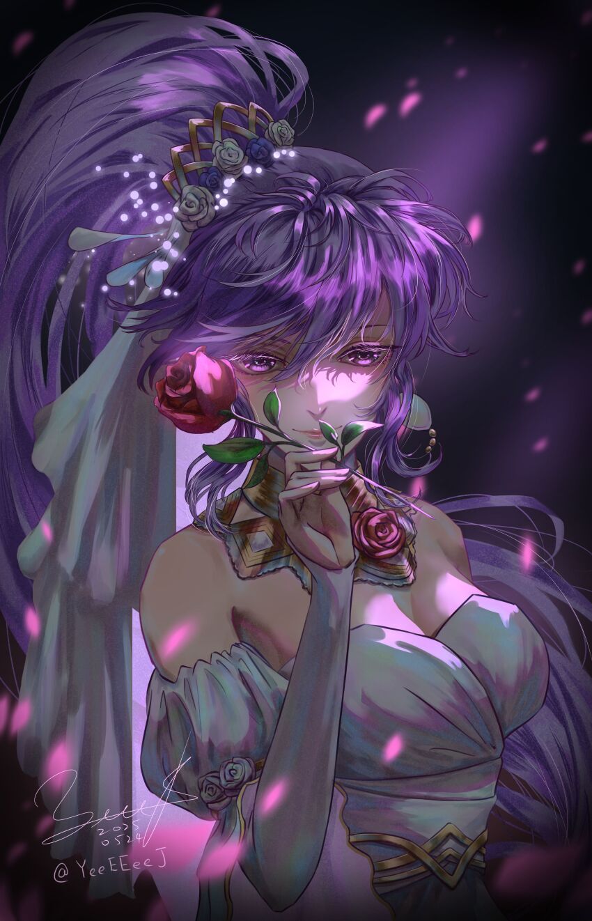 1girl, absurdres, bare_shoulders, breasts, closed_mouth, commentary_request, dated, detached_collar