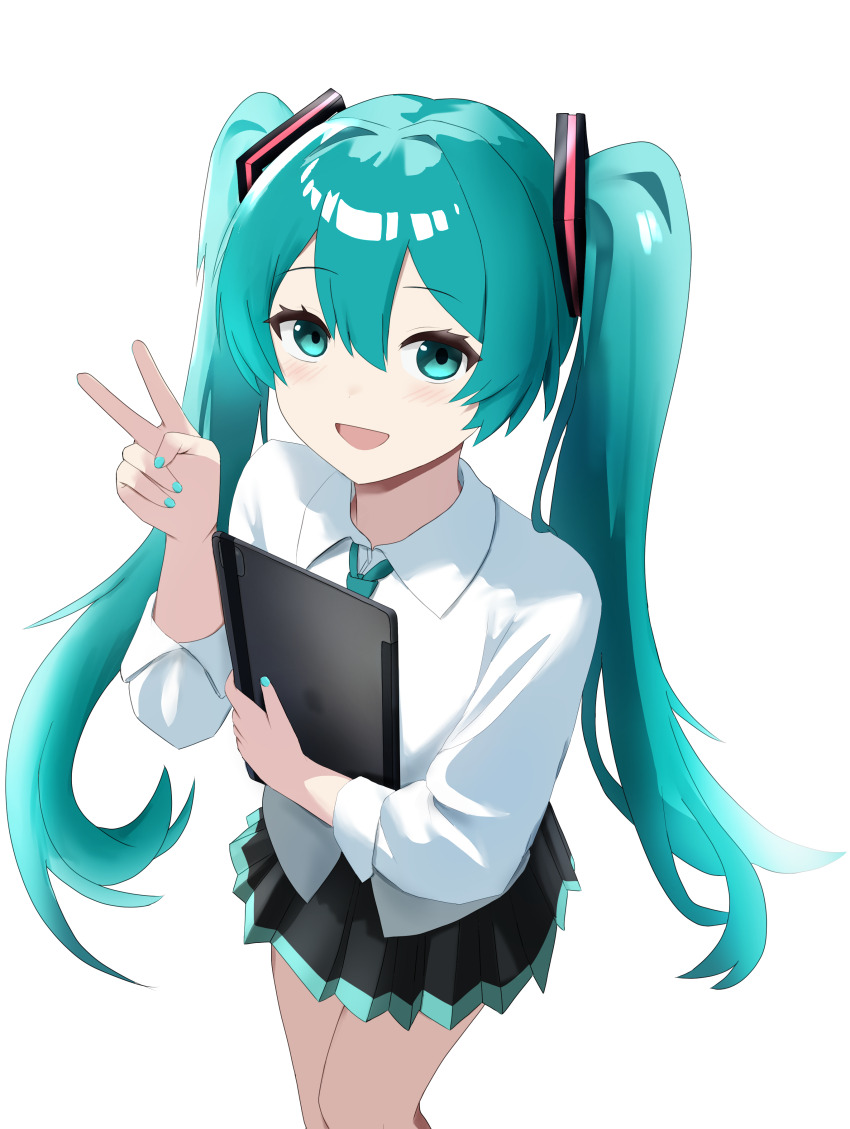1girl, absurdres, aqua_eyes, aqua_hair, aqua_necktie, commentary_request, cowboy_shot, hatsune_miku