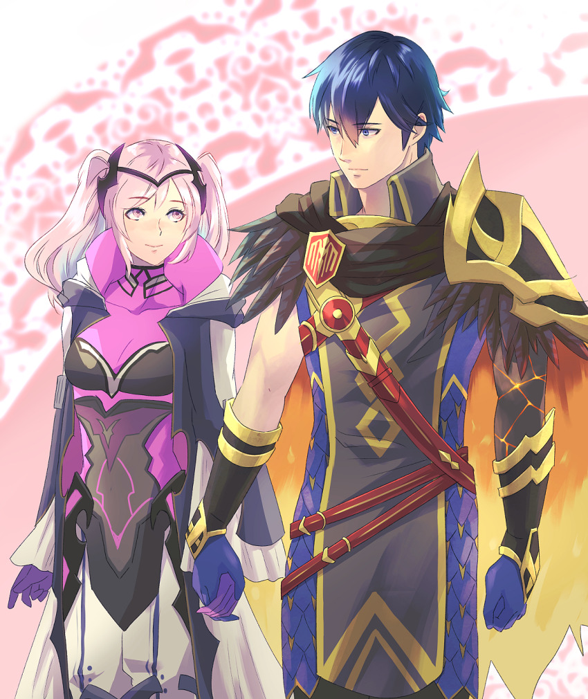 1girl, armor, black_cape, blue_eyes, blue_gloves, blue_hair, cape, chrom_(fire_emblem)