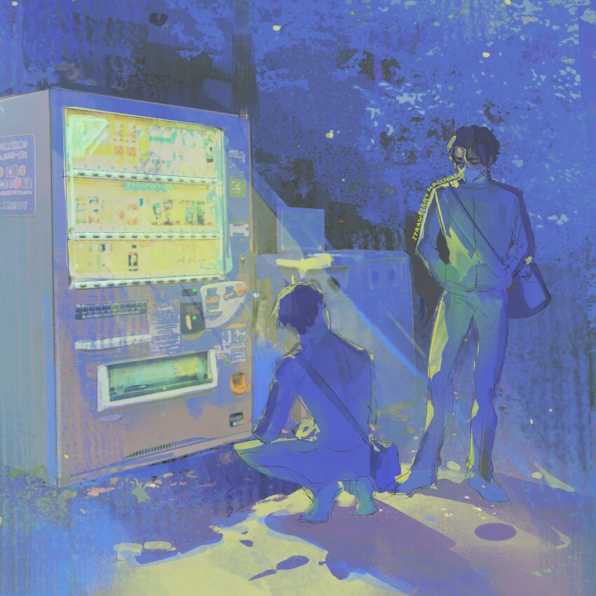 2boys, bag, black_hair, brown_hair, full_body, haikyuu!!, highres, jacket