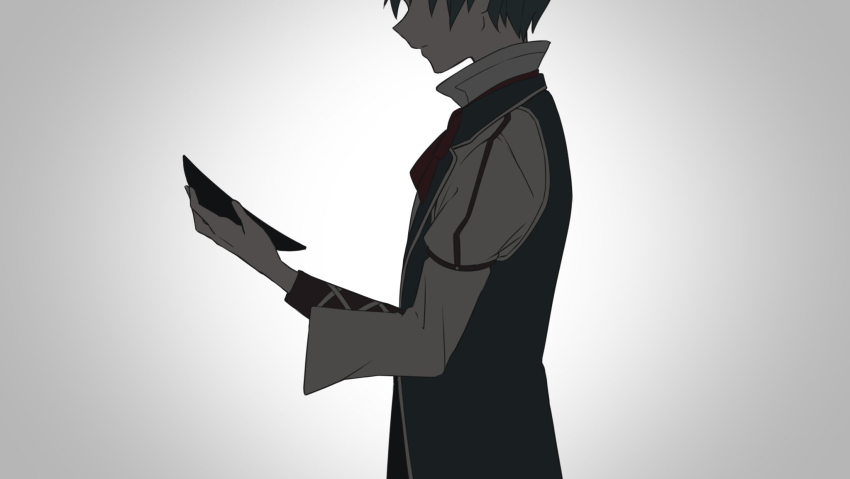 1boy, aqua_hair, blue_vest, ex_(grimms_notes), grimms_notes, highres, holding, holding_mask