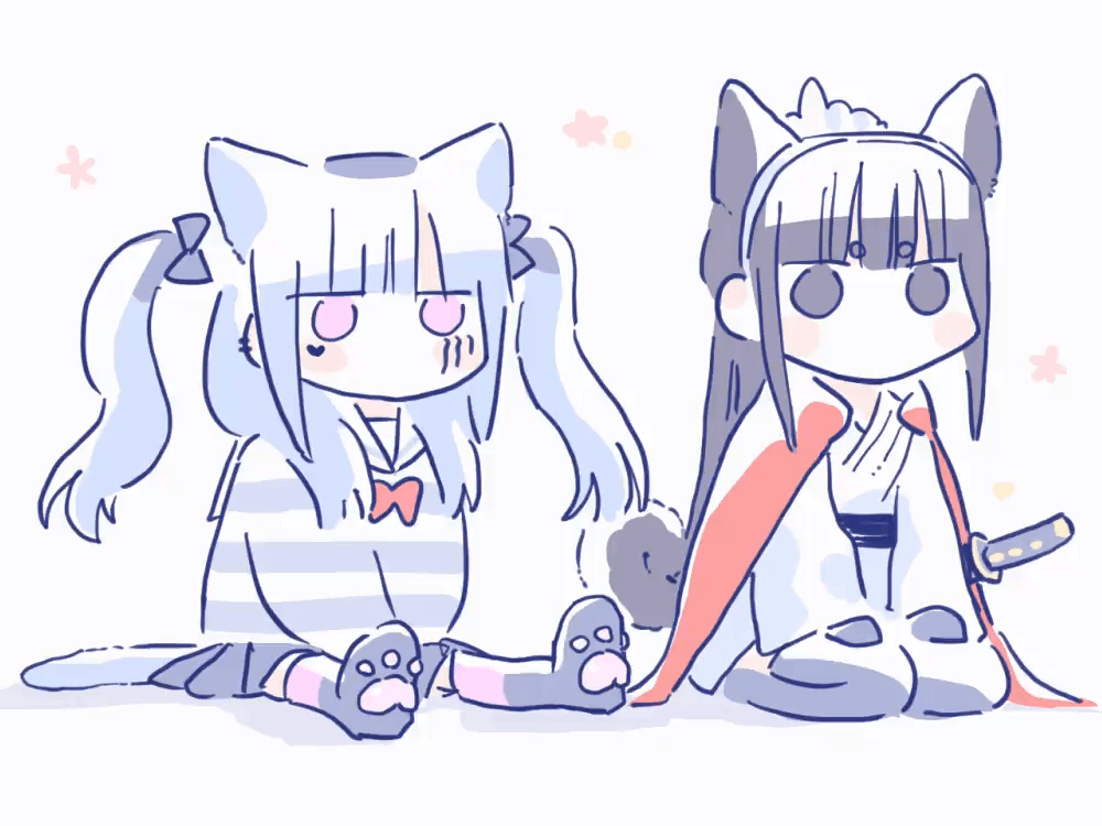 2girls, amemiya_darumi, animal_ears, animated, animated_gif, black_bow, black_hair, bow