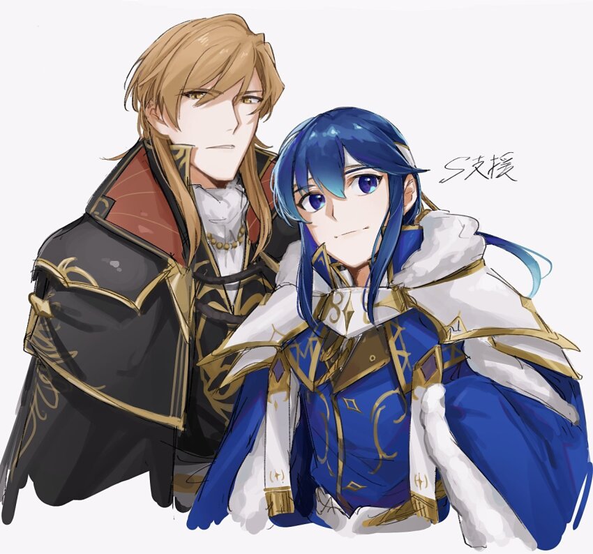 2boys, ares_(fire_emblem), armor, ascot, belt, black_capelet, black_cloak, black_jacket