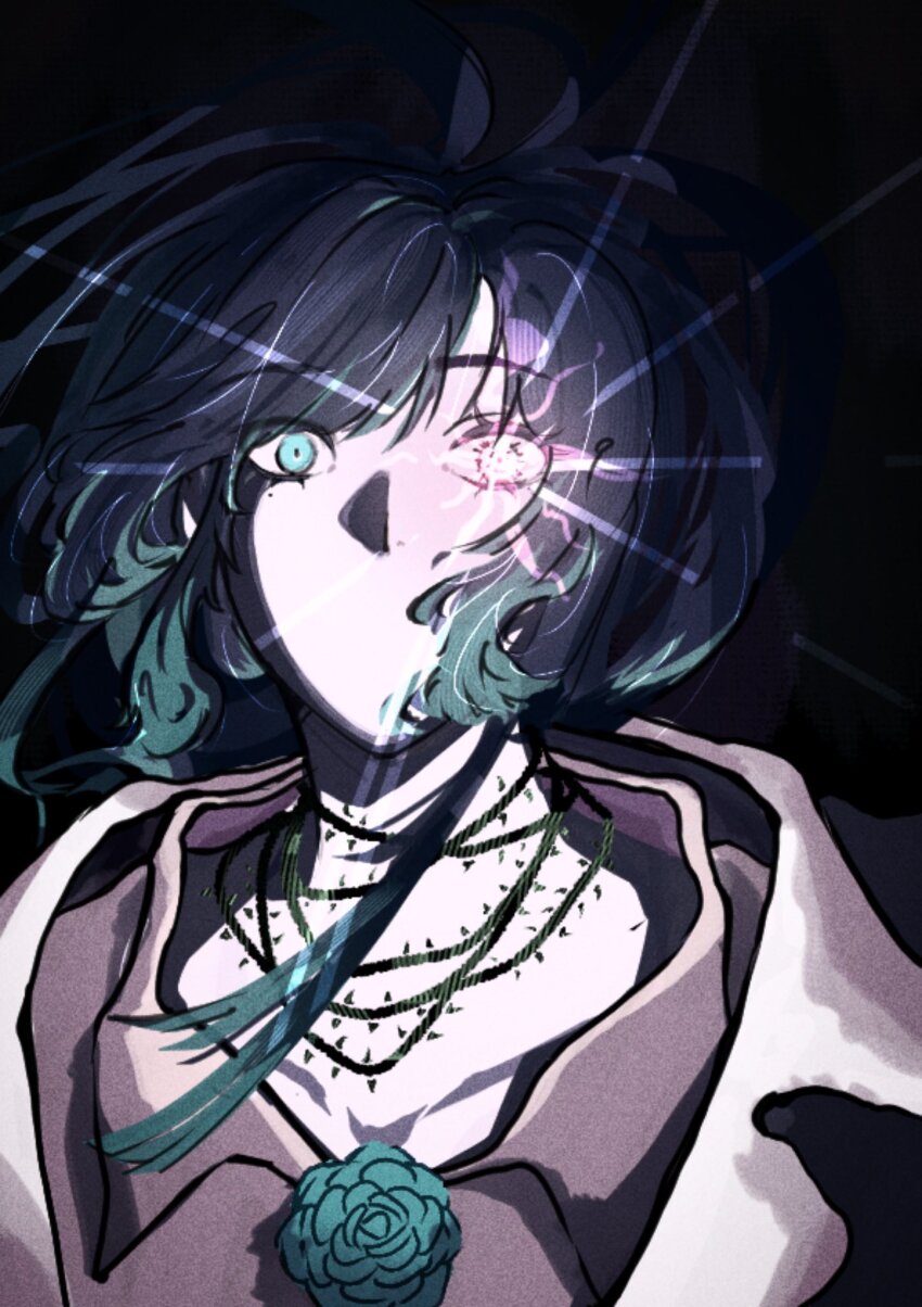 1girl, ado_(utaite), black_hair, blue_eyes, blue_hair, chando_(ado), colored_inner_hair, commentary