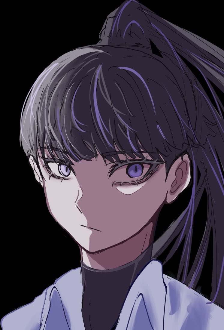 1girl, black_background, black_hair, closed_mouth, cloud_nine_inc, commentary, hashtag-only_commentary, multicolored_hair