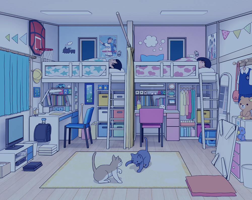 1boy, 1girl, absurdly_detailed_composition, brother_and_sister, brown_hair, carpet, cat, chabudai