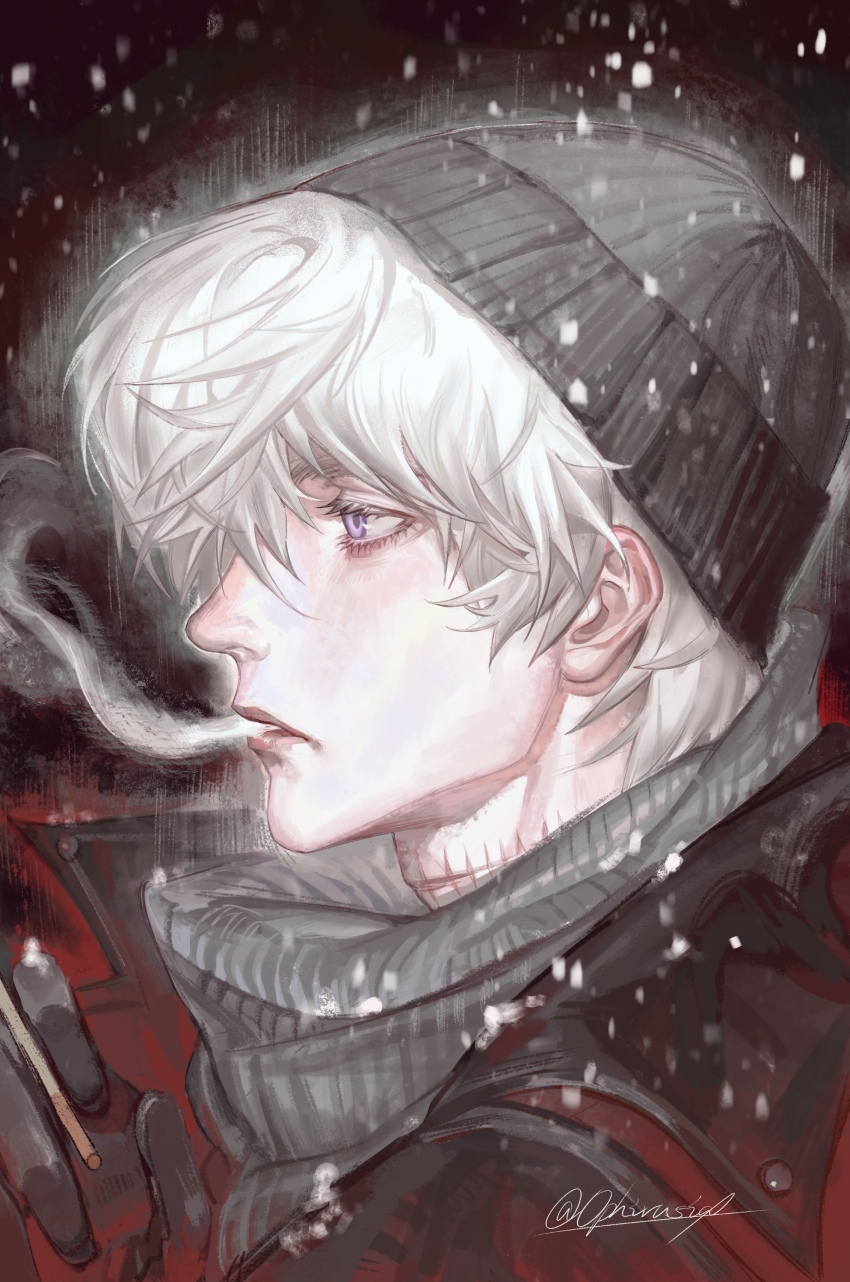 1boy, absurdres, axis_powers_hetalia, beanie, black_gloves, black_hat, black_jacket, cigarette