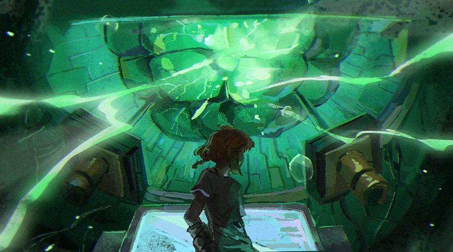 1girl, braid, commentary, decadence_(anime), derivative_work, electricity, english_commentary, green_theme