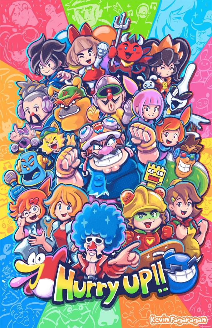 13-amp, 18-volt, 5-volt, 9-volt, :d, ;d, adjusting_eyewear, afro, alien, alien_bunny_(warioware), ana_(warioware), apron, ashley_(warioware), belt, biker_clothes, bird, black_hair, blue_eyes, blue_hair, blue_jacket, blue_shirt, blue_tongue, bob_cut, bodysuit, bomb, bow, brown_hair, cat, chef, chef_hat, cicada_(warioware), cleft_chin, colored_skin, colored_tongue, demon, demon_horns, demon_tail, dog, doris_1_(warioware), dr._crygor, dress, dribble_(warioware), explosive, facial_hair, fang, fingerless_gloves, fingernails, fronk, glasses, gloves, goggles, goggles_on_headwear, green_hat, green_jacket, grey_belt, grey_hair, hair_bow, hair_ornament, hand_on_eyewear, hat, headphones, heart, heart_hair_ornament, helmet, holding, holding_polearm, holding_weapon, hood, hooded_shirt, hoodie, horns, jacket, jimmy_t, joe_(warioware), jumping, kat_(warioware), kevin_fagaragan, leo_(warioware), long_hair, long_sleeves, looking_at_viewer, lulu_(warioware), master_mantis, mechanical_cyclops_eye, mechanical_eyes, mike_(warioware), mona_(warioware), mother_and_child, mother_and_son, mr._game_&amp;_watch, mr._sparkles, multiple_boys, multiple_girls, musical_note, mustache, nintendo, nose, oinker_(warioware), one_eye_closed, onion, open_mouth, orange_hair, orbulon, overalls, pants, parent_and_child, penny_crygor, pink_hair, pink_pants, play-yan, pointing, pointing_at_viewer, pointy_ears, pointy_hair, polearm, ponytail, poop, punched, purple_sweater, pyoro_(warioware), rain, red_(warioware), red_bow, red_eyes, red_gloves, red_jacket, red_nose, red_shirt, red_shoes, red_skin, red_vest, rhythm_tengoku, robot, round_eyewear, sharp_fingernails, shirt, shoes, short_sleeves, siblings, skateboard, smell, smile, snot, sparkle, spitz, stuffed_animal, stuffed_toy, sunglasses, sweater, tail, tears, tongue, tongue_out, trident, twins, twintails, vest, wario, wario_(warioware), warioware, warioware_d.i.y._showcase, warioware_inc.:_mega_microgame$!, weapon, white_gloves, white_jacket, white_skin, yellow_apron, yellow_bodysuit, yellow_gloves, yellow_helmet, young_cricket