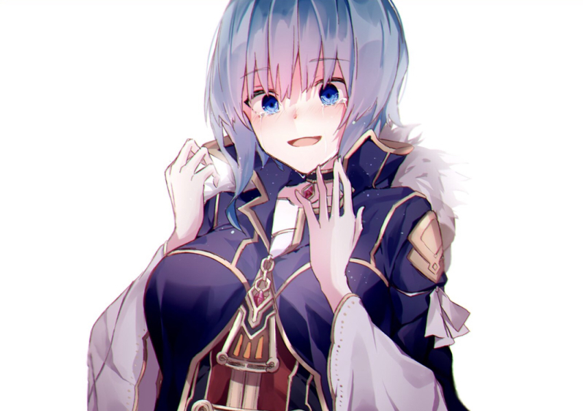 1girl, black_choker, blue_eyes, blue_hair, blue_jacket, breasts, choker, collarbone