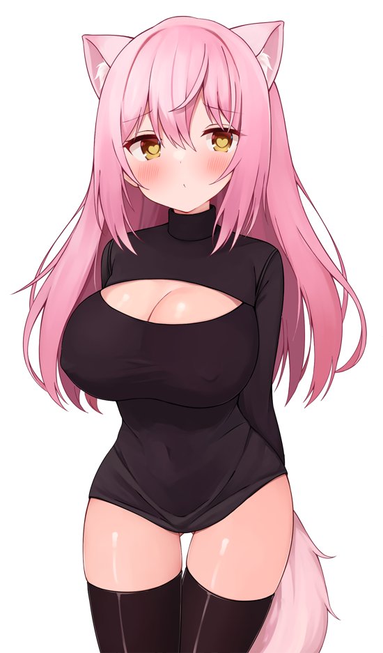 1girl, animal_ears, black_sweater, breasts, fox_ears, fox_girl, fox_tail, heart