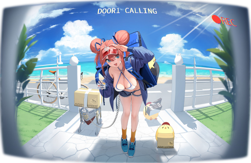 1girl, absurdres, artist_request, azur_lane, bicycle, bikini, bird, blinking