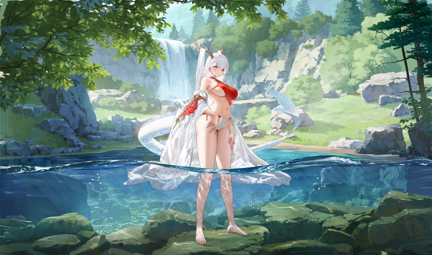 1girl, absurdres, azur_lane, bare_legs, bare_shoulders, barefoot, breasts, bubble