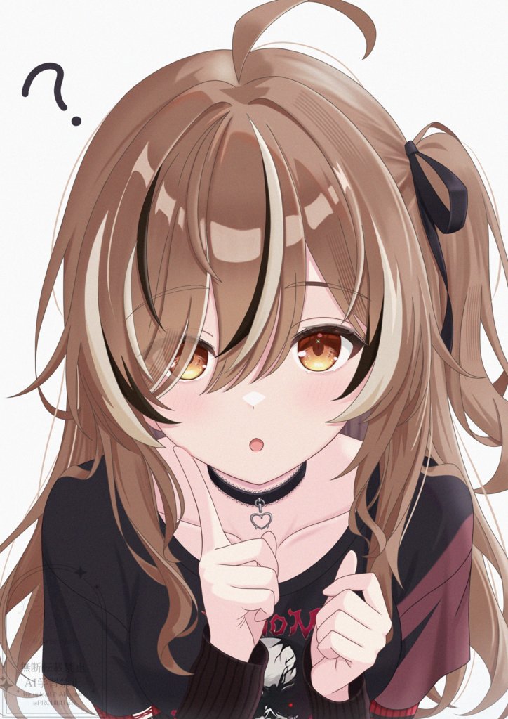 1girl, :o, ?, ahoge, artexyan, black_choker, black_ribbon, black_shirt