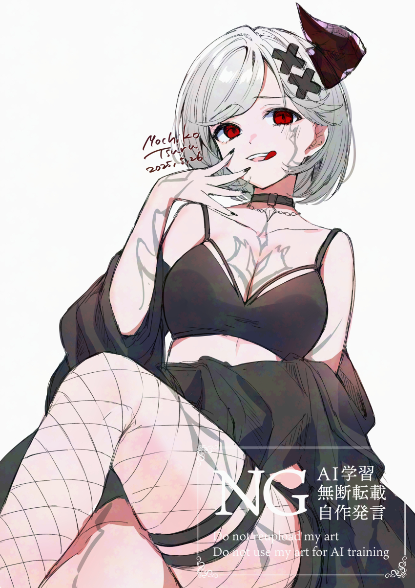 1girl, :q, absurdres, artist_name, bare_shoulders, black_jacket, black_tank_top, breasts