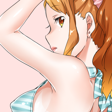 10s, 1girl, anjou_naruko, ano_hi_mita_hana_no_namae_wo_bokutachi_wa_mada_shiranai., armpits, bikini, bikini_top_only, brown_eyes