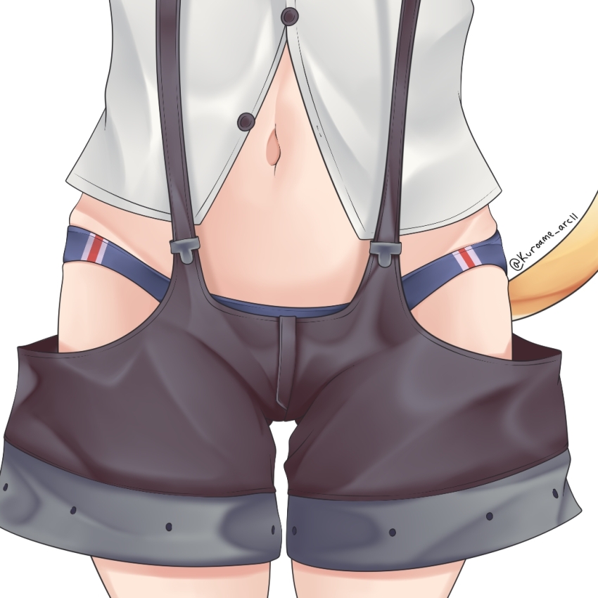 1girl, black_shorts, blue_panties, cat_tail, commentary, girls'_frontline, idw_(girls'_frontline), lower_body
