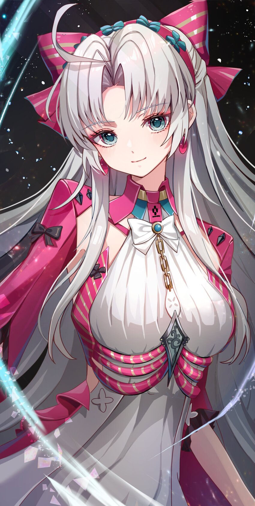 1girl, absurdres, ahoge, aqua_eyes, bow, breasts, carlotta_(wuthering_waves), closed_mouth