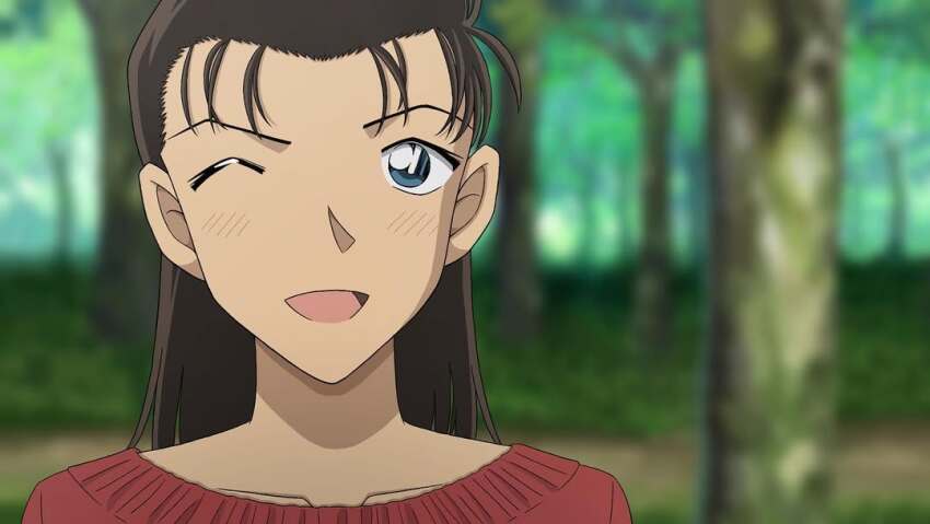 1girl, ;d, black_hair, blue_eyes, blurry, blush, collarbone, depth_of_field