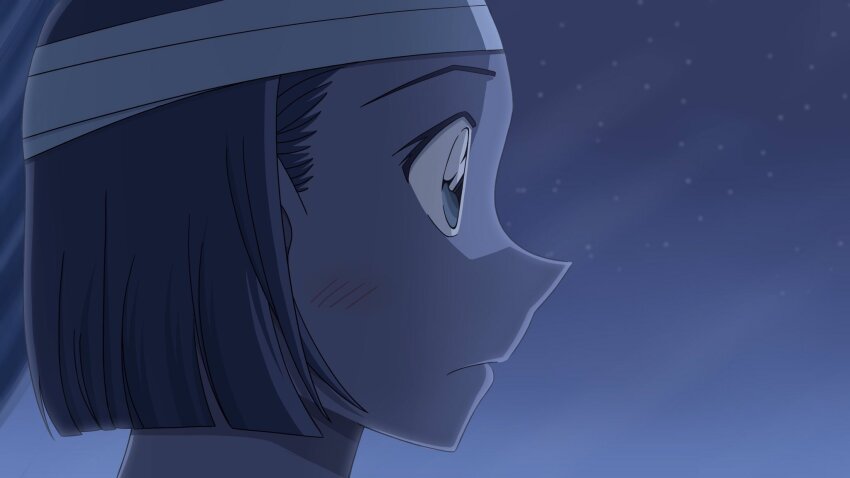 1girl, bandaged_head, bandages, blue_eyes, blush, bob_cut, brown_hair, closed_mouth