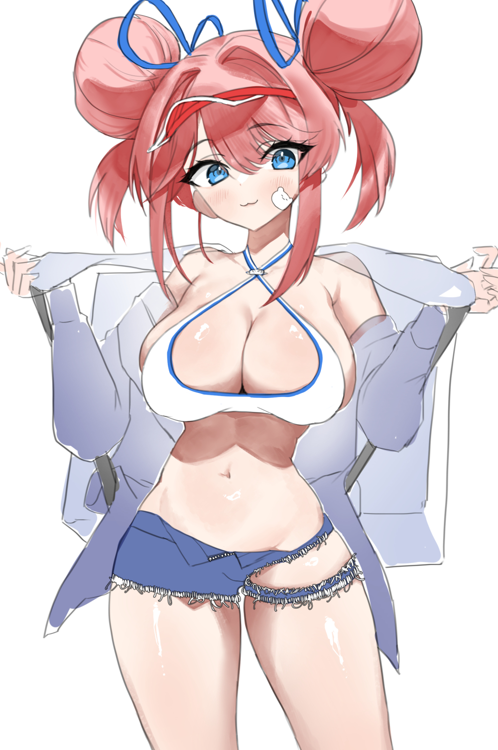 1girl, :3, armpit_crease, azur_lane, blue_eyes, blush, breasts, cleavage