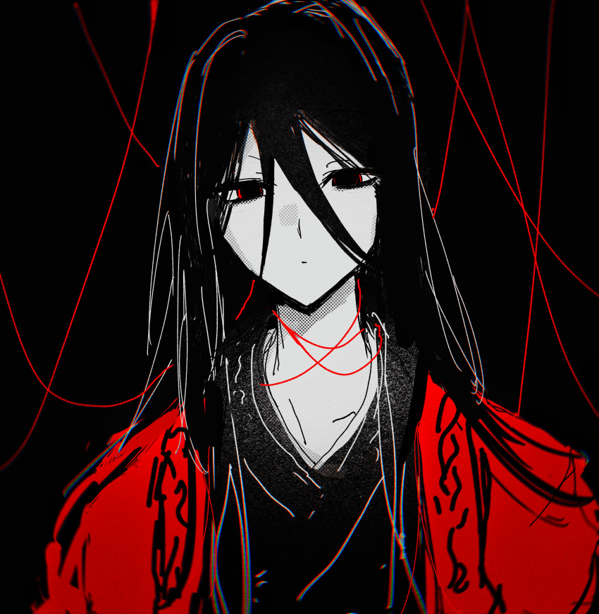 1boy, banquluming, black_background, black_eyes, black_hair, black_hanfu, chinese_clothes, chinese_commentary