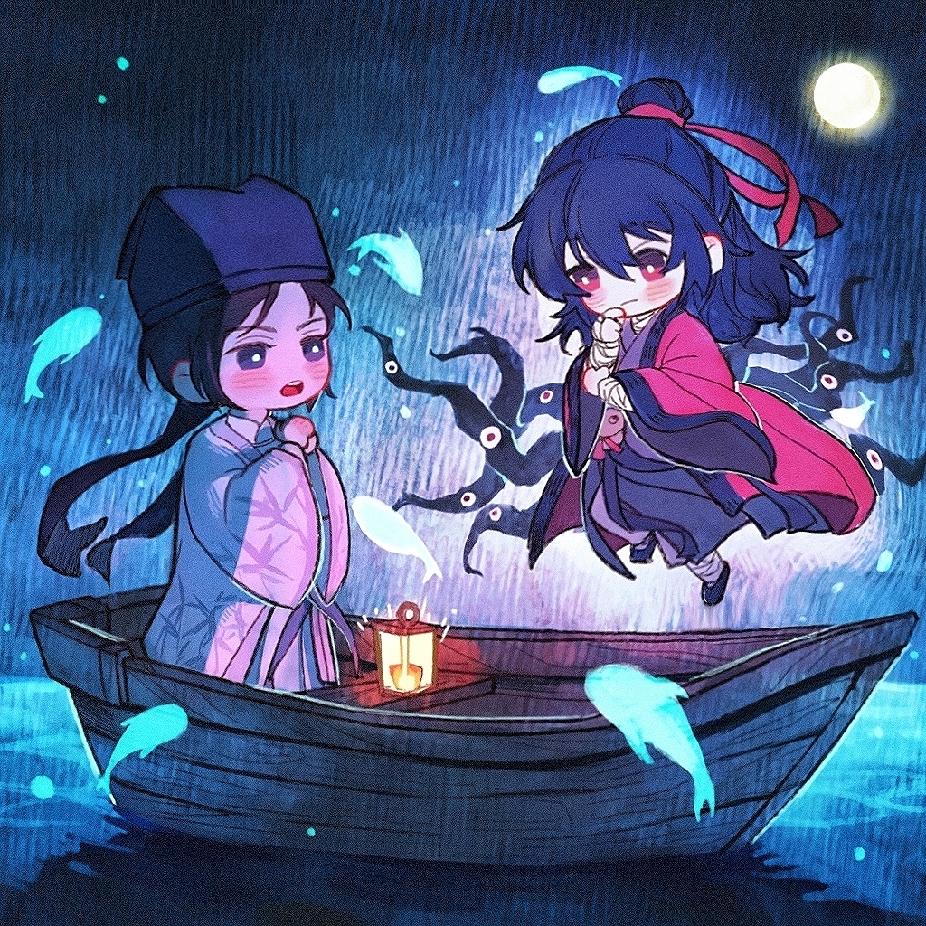 1815983628, 2boys, bandaged_arm, bandaged_leg, bandaged_neck, bandages, black_eyes, black_hair