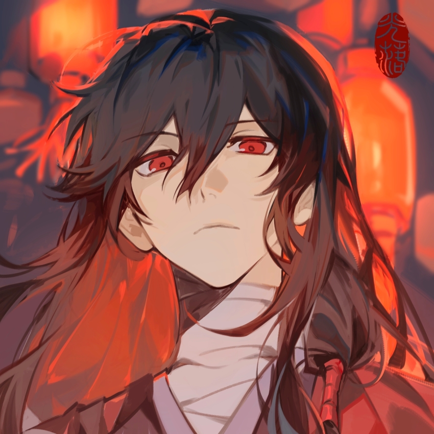 1815983628, 1boy, bandaged_neck, bandages, black_hair, chinese_commentary, closed_mouth, coat