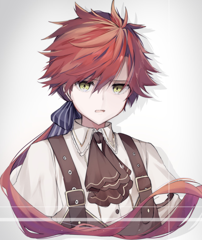 1boy, ascot, blue_ribbon, brown_ascot, brown_vest, charles_perrault_(grimms_notes), charles_perrault_(original)_(grimms_notes), collared_shirt