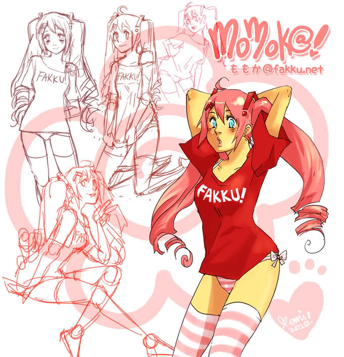 1girl, ahoge, arms_behind_head, arms_up, blue_eyes, reference_sheet, clothes_writing, drill_hair