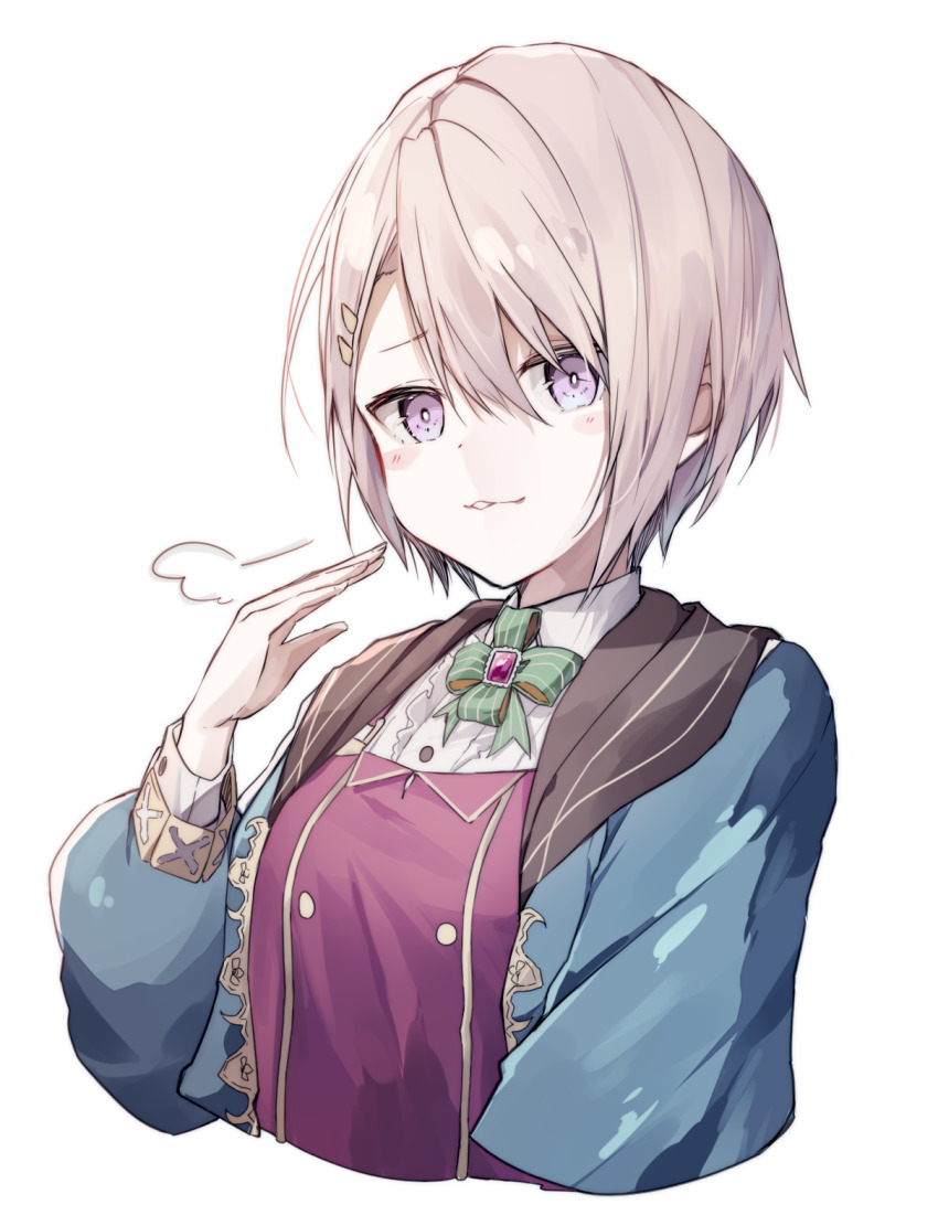 1girl, blue_jacket, brown_hair, grimms_notes, hair_ornament, hairclip, highres, iumi_urura