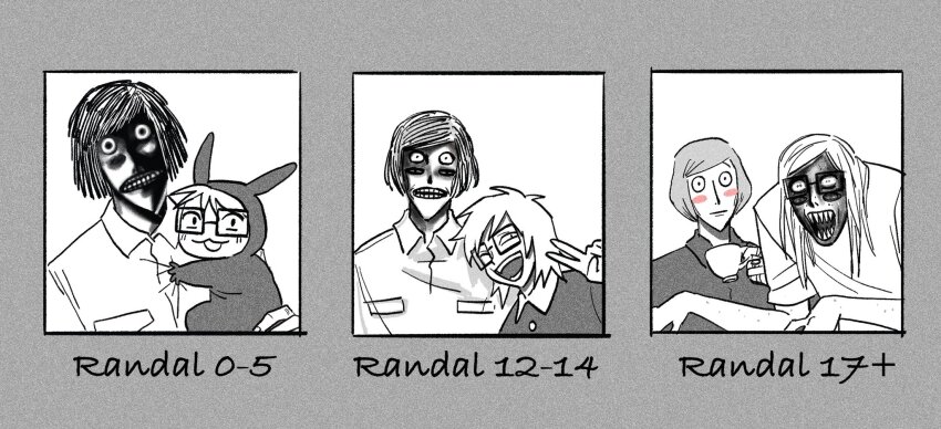 2boys, age_progression, animal_costume, blush_stickers, brothers, clenched_teeth, commentary, cosplay