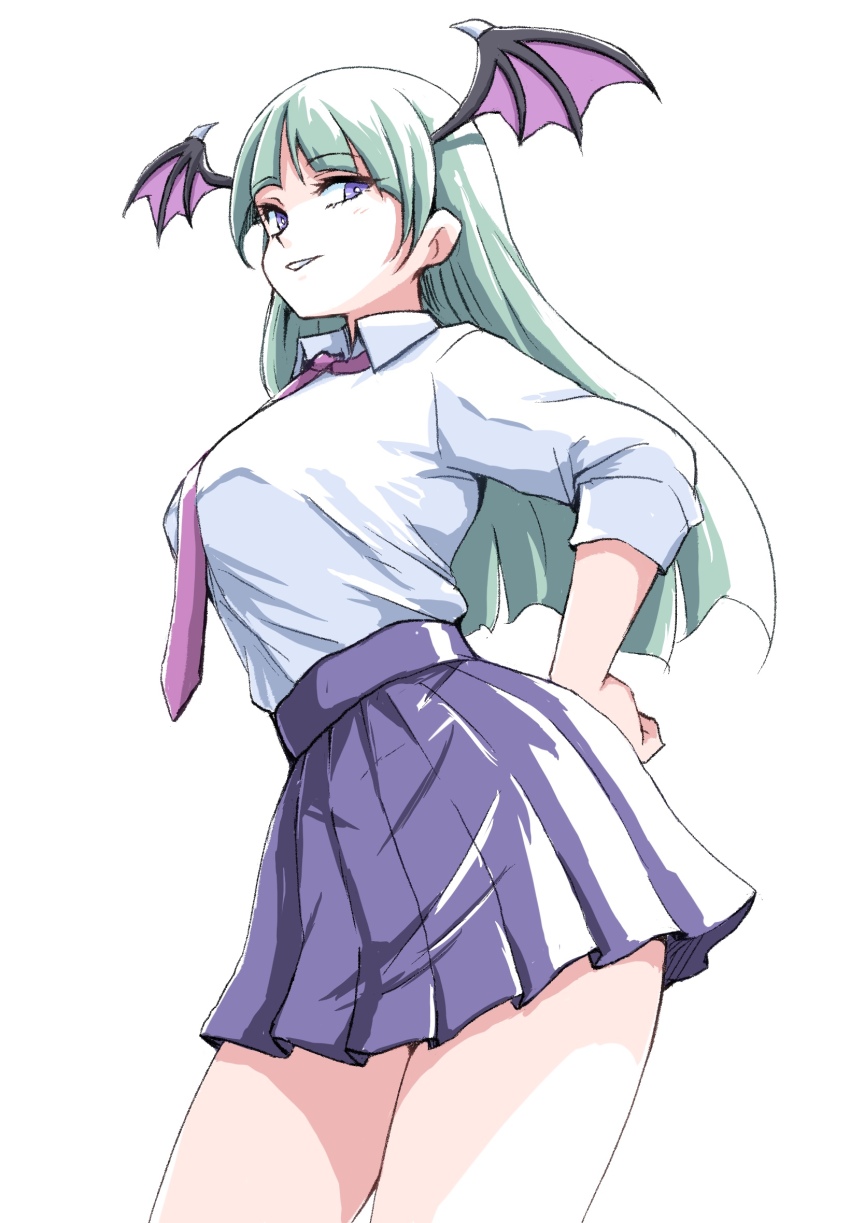 1girl, blunt_bangs, breasts, darkstalkers, green_hair, head_wings, highres, ikaringo_(ikaringo4444)