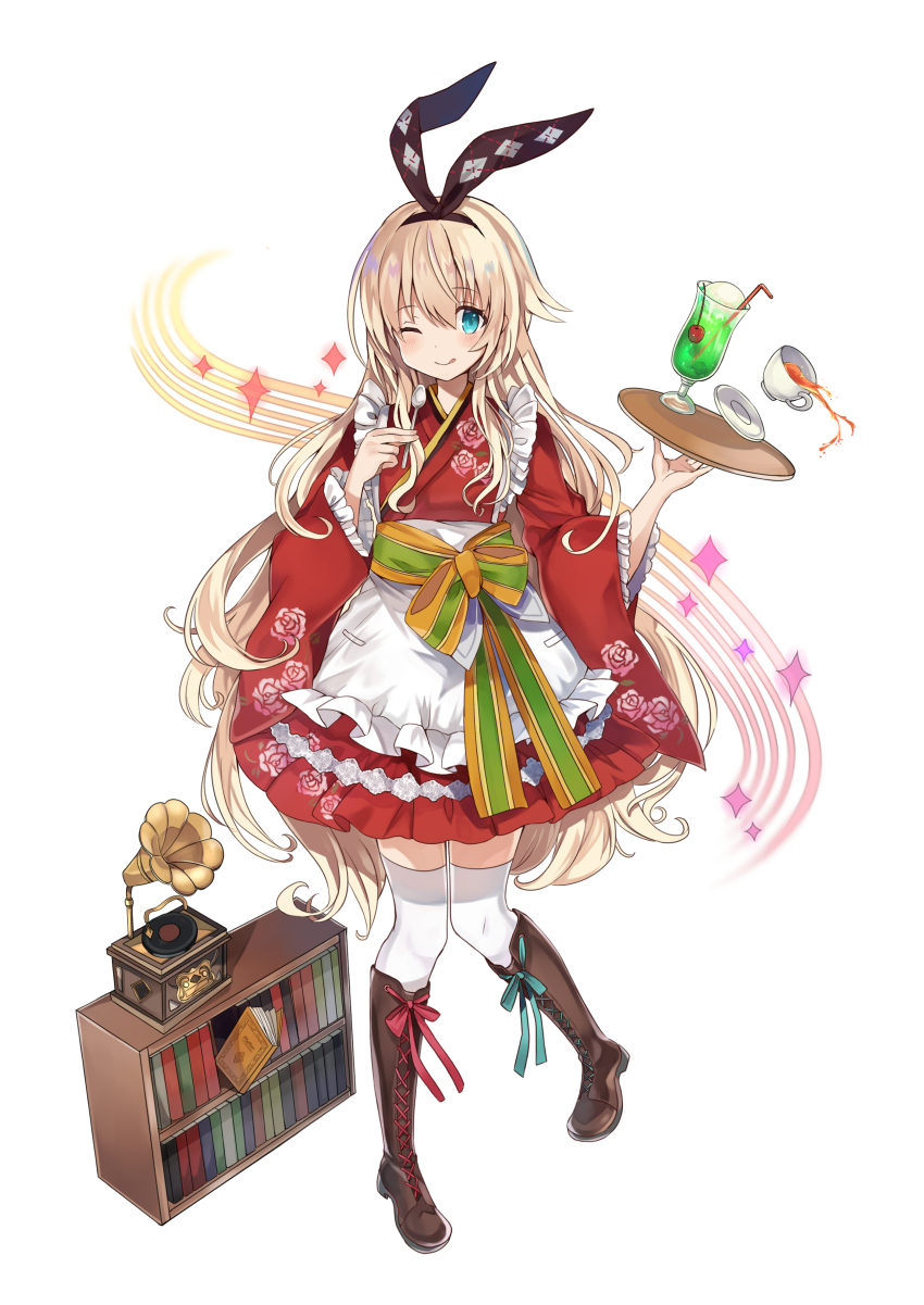 1girl, absurdres, alice_(grimms_notes), alice_(original)_(grimms_notes), alternate_costume, apron, aqua_eyes, blonde_hair