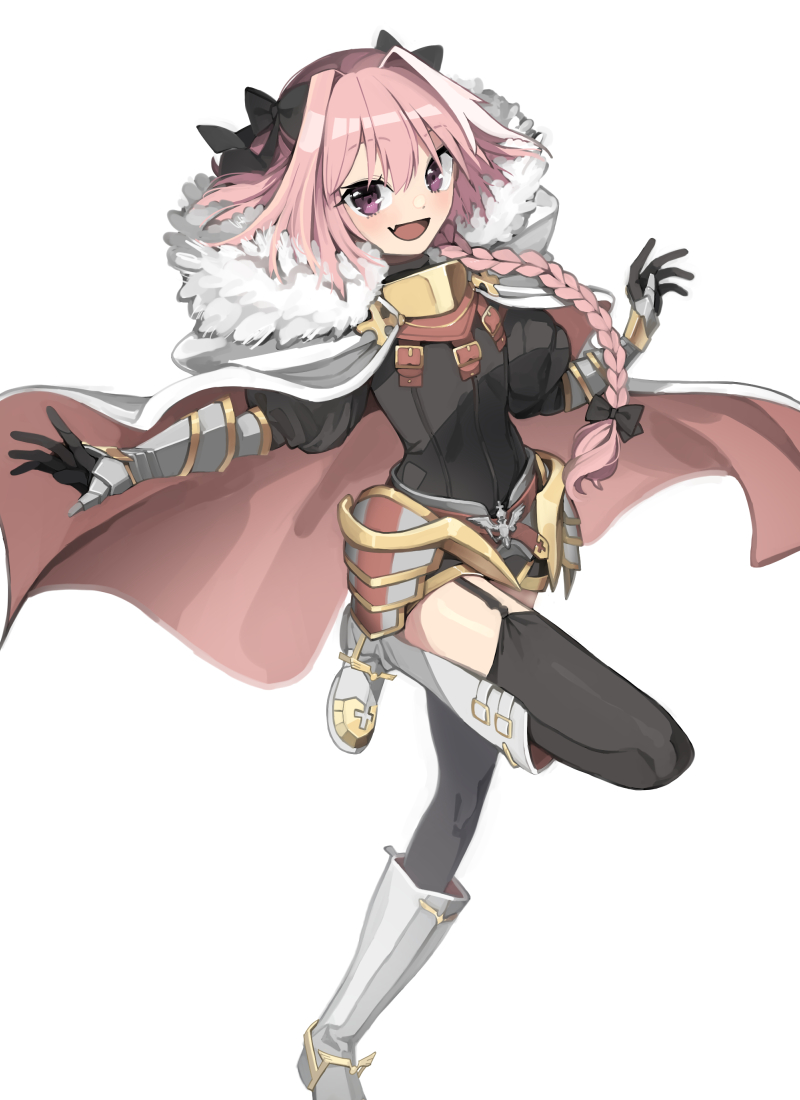 1boy, armored_skirt, astolfo_(fate), astolfo_(rider)_(fate), black_dress, black_ribbon, black_thighhighs, boots