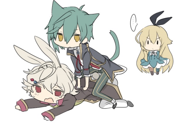 1girl, 2boys, alice_(grimms_notes), alice_(original)_(grimms_notes), chibi, grimms_notes, lewis_carroll_(grimms_notes), lewis_carroll_(original)_(grimms_notes)