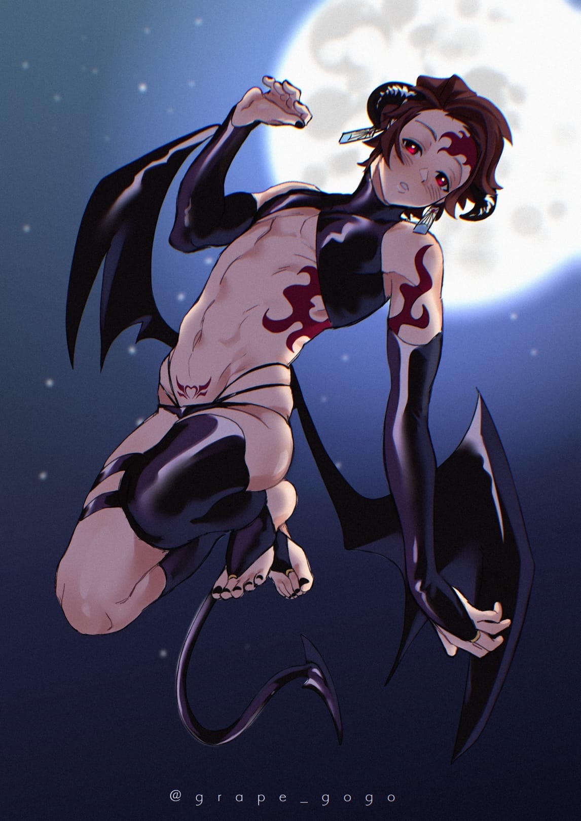 1boy, asymmetrical_legwear, black_nails, bridal_gauntlets, bridal_legwear, brown_hair, chromatic_aberration, commentary_request