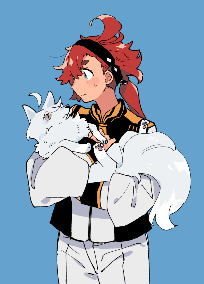 1girl, animal, animalization, antenna_hair, aqua_eyes, asticassia_school_uniform, black_hairband, black_jacket