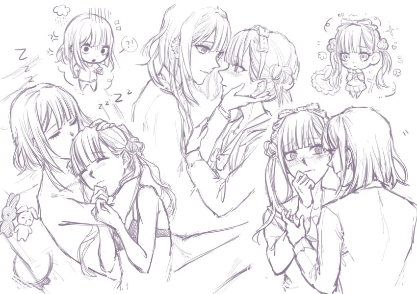 1boy, 1girl, black_bra, blush, bra, brother_and_sister, chibi, cuddling