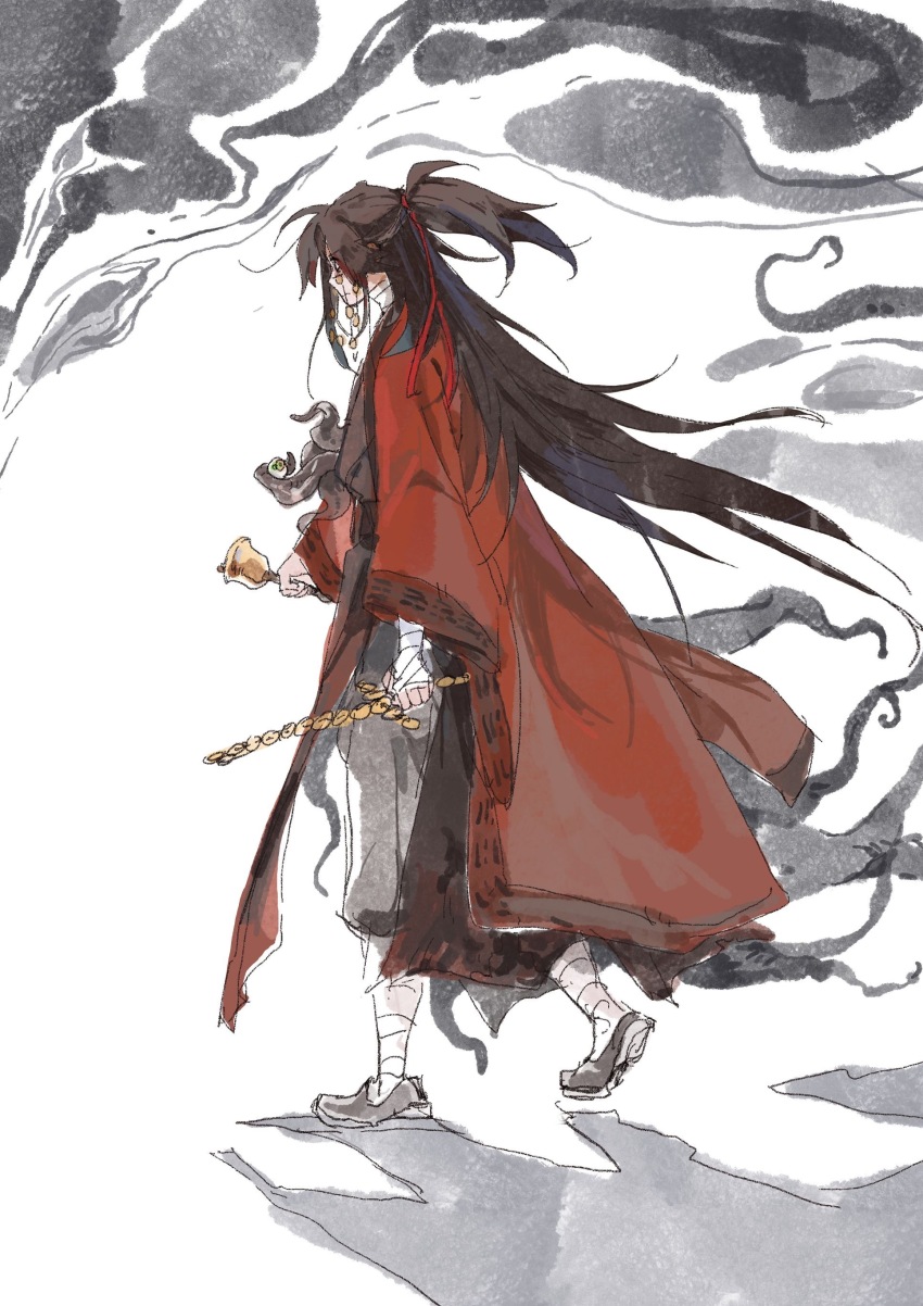 1boy, absurdres, bandaged_arm, bandaged_hand, bandaged_leg, bandaged_neck, bandages, bell