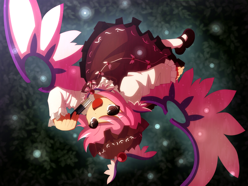 1girl, brown_eyes, dress, female_focus, hat, microphone, mystia_lorelei, open_mouth