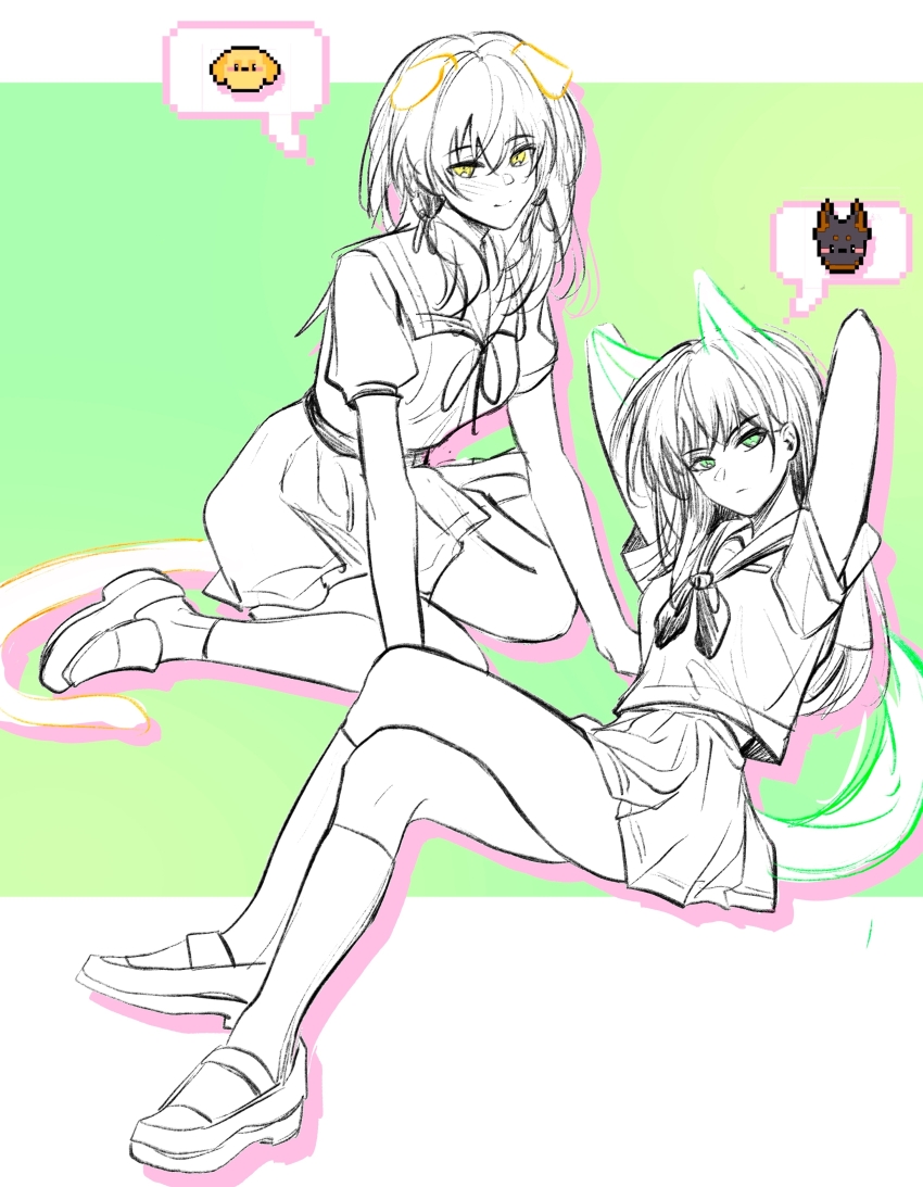 2girls, absurdres, animal_ears, arms_up, bang_dream!, bang_dream!_it's_mygo!!!!!, chinese_commentary, commentary_request