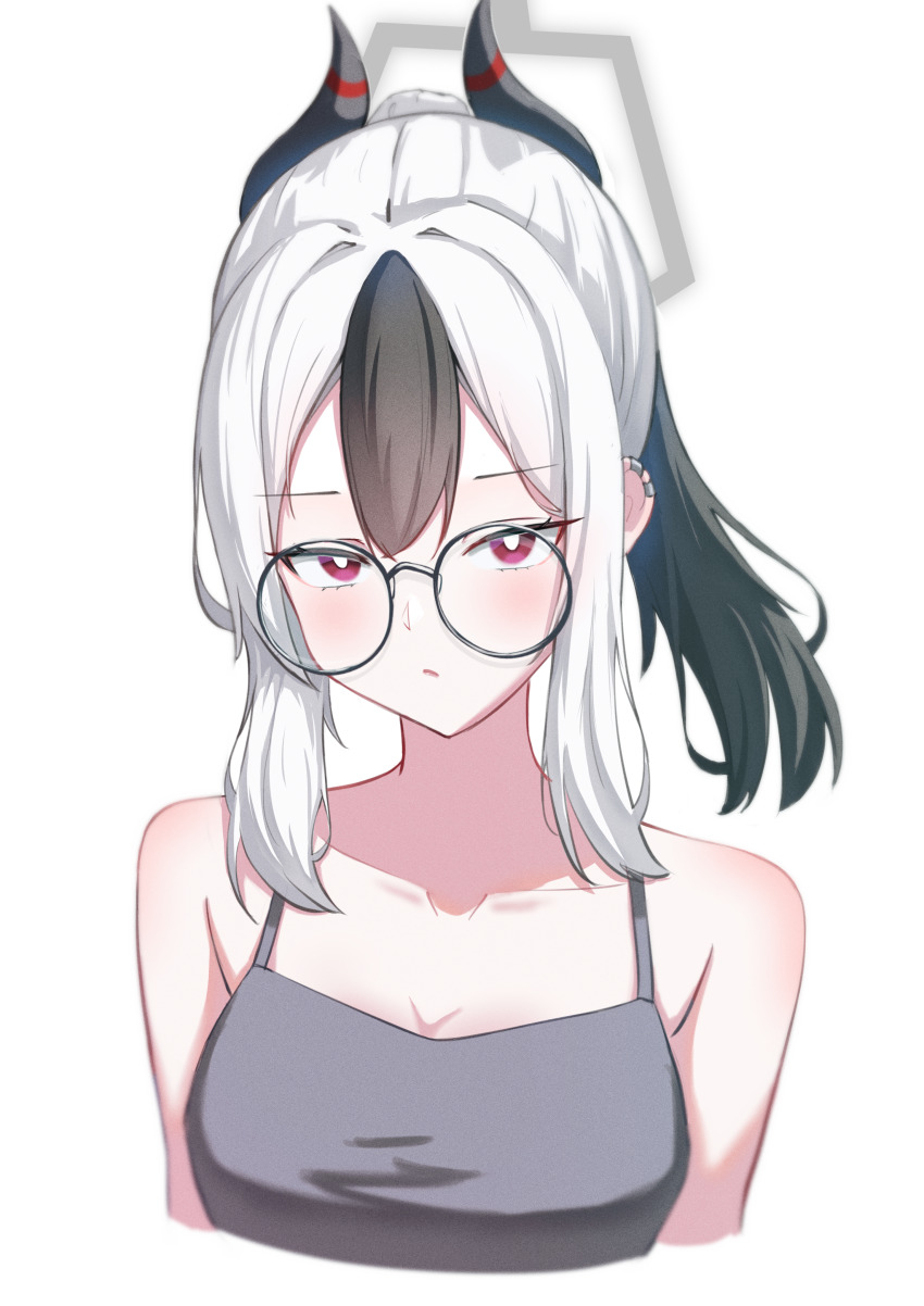 1girl, absurdres, asagizu, black_hair, blue_archive, camisole, collarbone, commentary