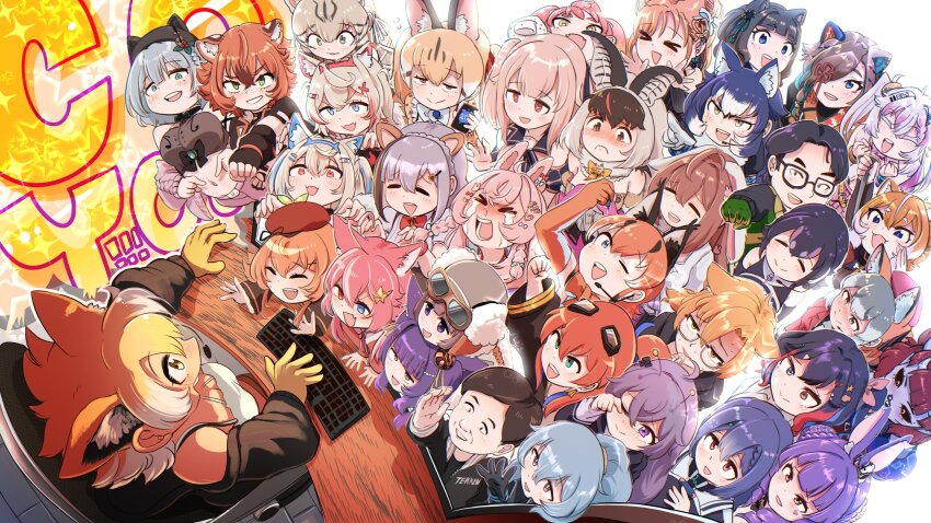 .live, 6+girls, absurdres, airi_cordelia, aogiri_koukou, black_hair, blonde_hair, blue_hair