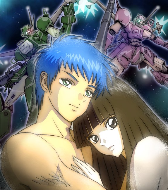 1boy, 1girl, blue_hair, blunt_bangs, brown_eyes, brown_hair, chira-urahma, chirico_cuvie