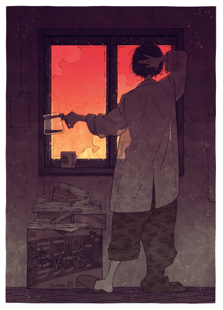 1boy, black_hair, book, book_stack, coffee, coffee_mug, coffee_pot, cup