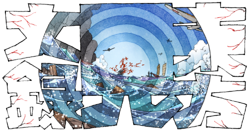 1boy, aircraft, airplane, blood, blood_splatter, copyright_name, crate, day