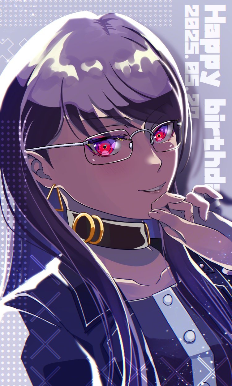 1girl, collar, collarbone, eyelashes, female_focus, fingernails, glasses, grey_hair