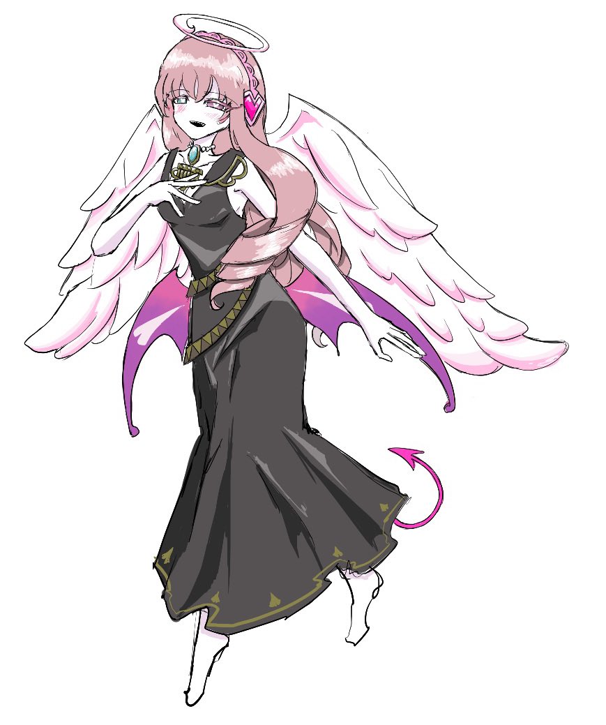 1girl, angel, angel_wings, colored_skin, cookie_run, cookie_run:_kingdom, cosplay, demon_girl