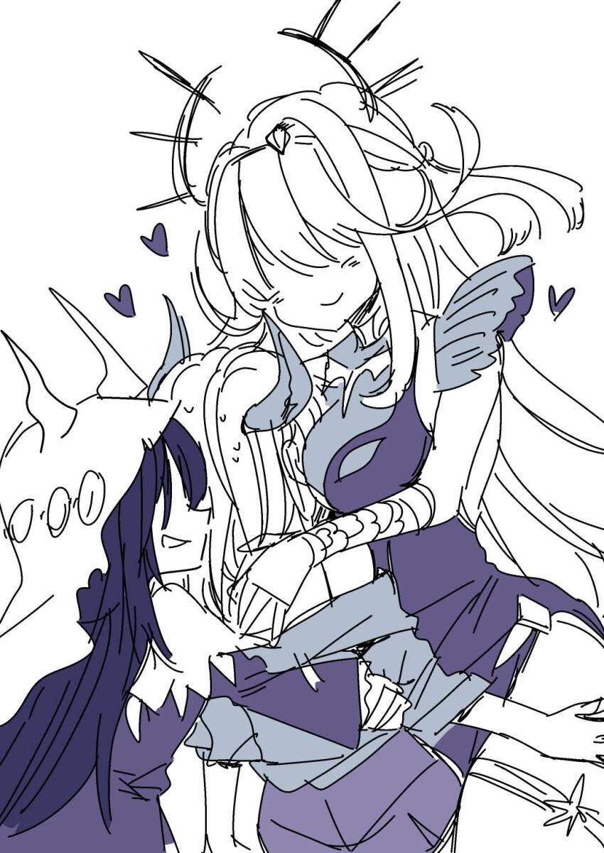 3girls, black_hair, breasts, covered_eyes, girl_sandwich, hair_over_one_eye, hat, heaven_burns_red